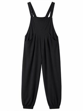 Halara Pockets Waffle Casual Jogger Overalls Black Jumpsuit NWT